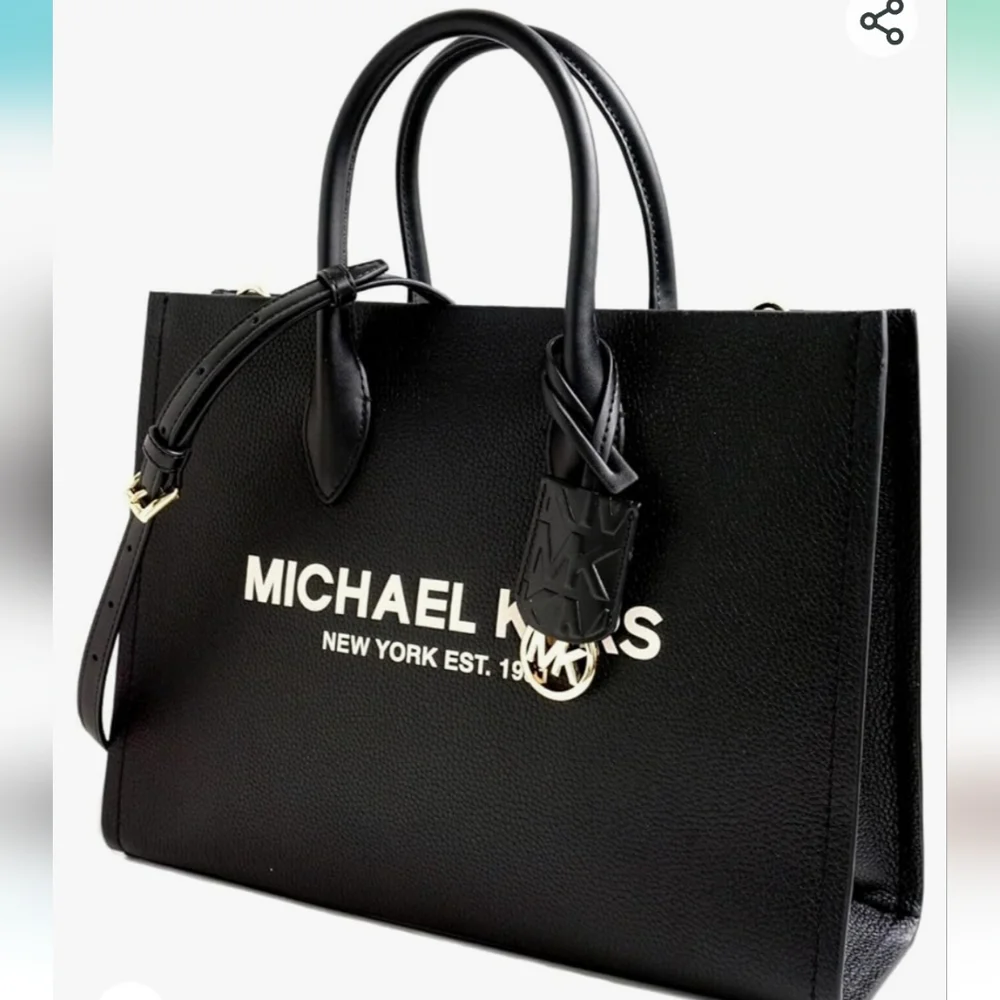 Michael Kors Medium Mirella  Tote Bag Black Embossed Leather NWT - Picture 3 of 16